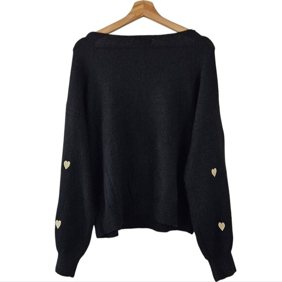Molly Bracken Wool Blend Black Metallic Gold Heart Sweater - Picture 4 of 8